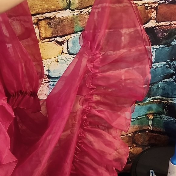 🔥Vintage Prom Dress Sheer Ruffle Sleeves AS IS - Picture 8 of 15